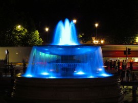 Trafalgar Square fountains illuminated in blue for the birth of Prince George (picture David Holt / Flickr)
